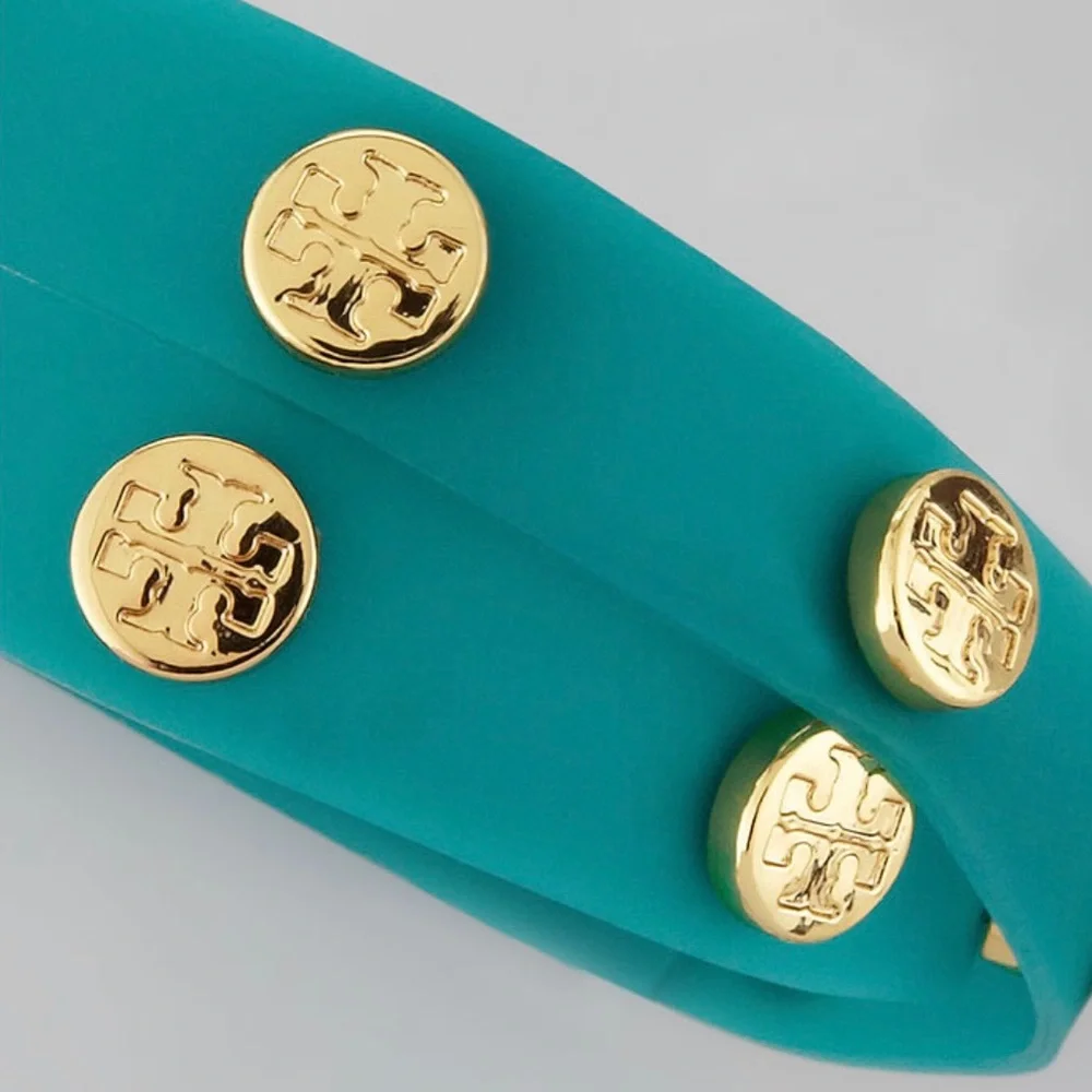 Tory Burch Logo Studded Jelly Wrap Turquoise Bracelet
